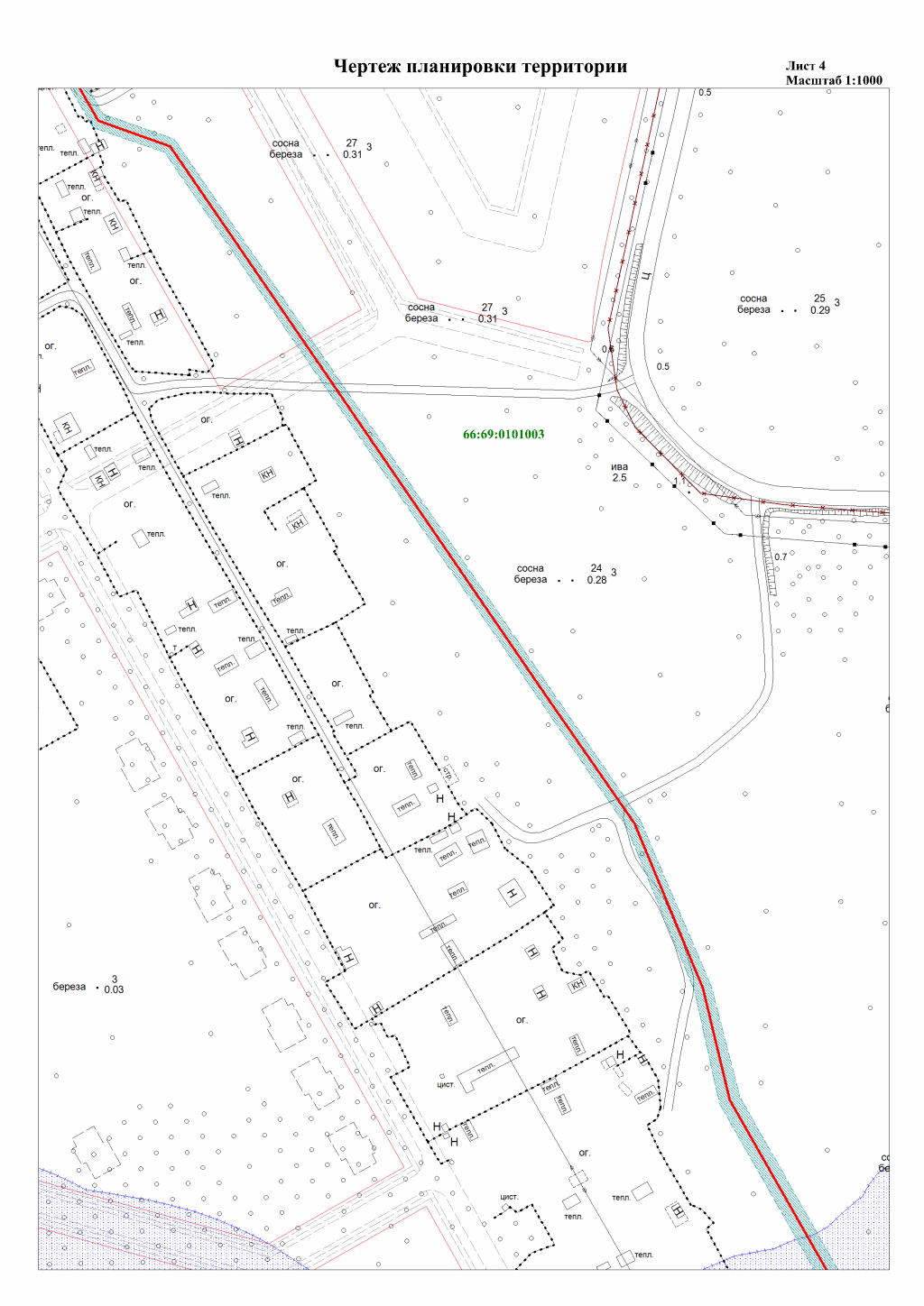 Карта проекта планировки территории под строительство газопровода в ДООЛ Искорка